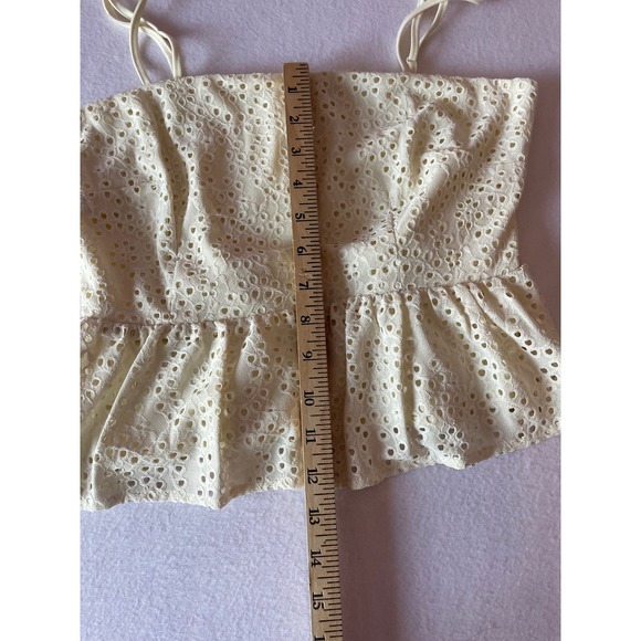 A New Day Cream Eyelet Peplum Camisole Top Smocked Back NWT Small - Picture 3 of 8